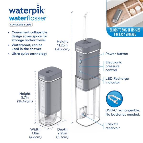 Gray Waterpik™ Cordless Slide Professional Water Flosser - Image 2