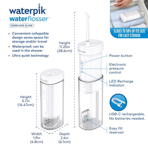 White Waterpik™ Cordless Slide Water Flosser - Image 2