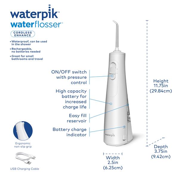 White Waterpik™ Cordless Enhance Water Flosser - Image 2
