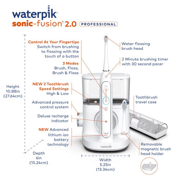 White Waterpik™ Sonic-Fusion™ 2.0 Professional Flossing Toothbrush - Image 2