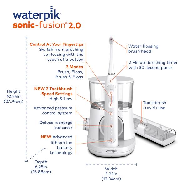 White Waterpik™ Sonic-Fusion™ 2.0 Flossing Toothbrush - Image 2